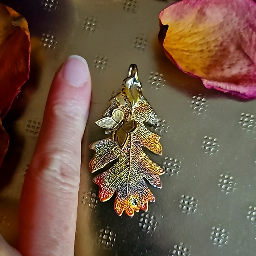 Vintage Gold Dipped Leaf Pendant And Brooch - image 3